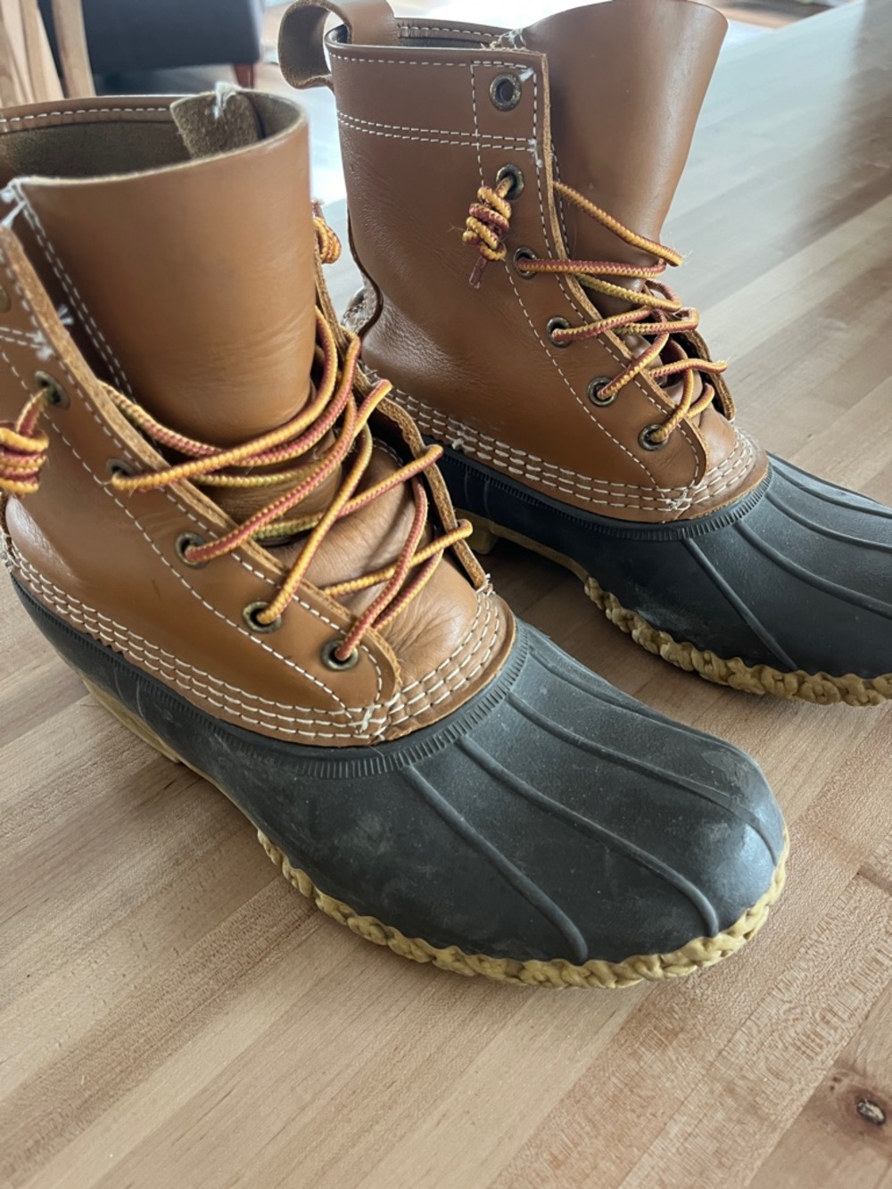 L.L. Bean Two-Tone Brown Leather and Black Rubber Lace-Up Boots